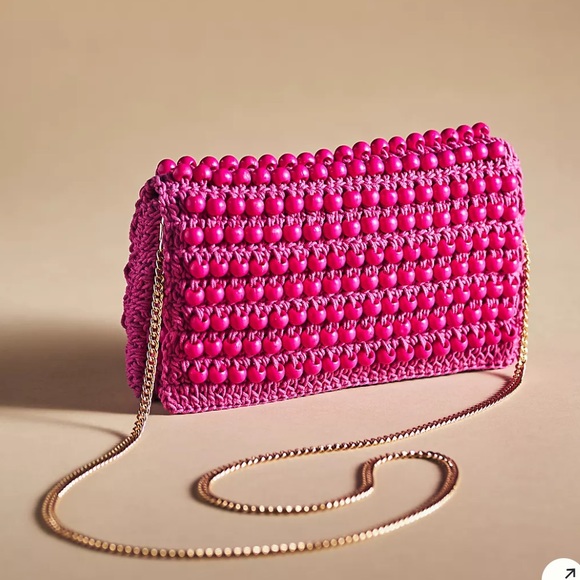 Anthropologie Handbags - Anthropologie Beaded Crochet Clutch in Pink